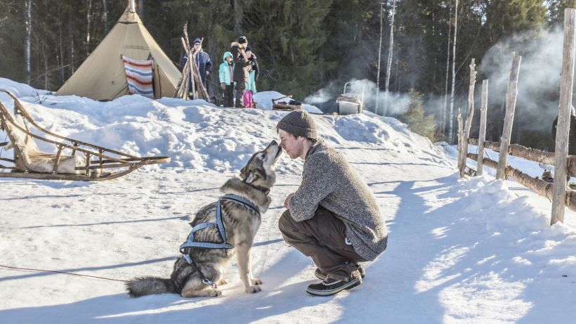 Siberian husky with owner